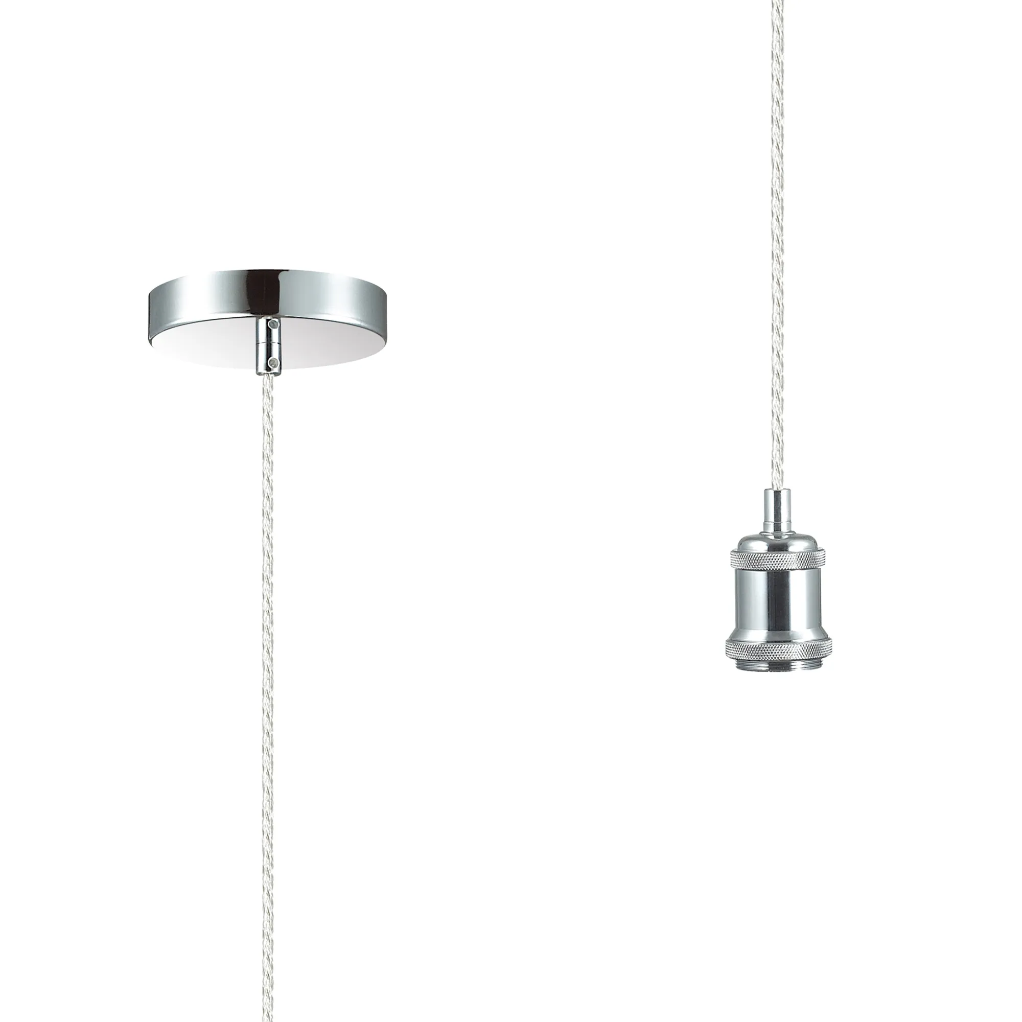 D0173  Dreifa 1.5m Single Pendant, 1 x E27, Polished Chrome/Clear Twisted Cable (Maximum Load 1.5kg)